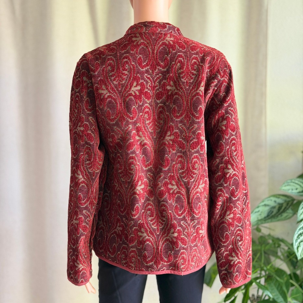 Vtg 90s Flashback Burgundy Paisley Tapestry Button Front Jacket Mock Neck Boho M - Picture 4 of 7